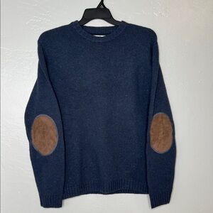 Line of Trade Donegal Wool Blend Navy Crew Neck Confetti Knit Elbow Patch Sz M